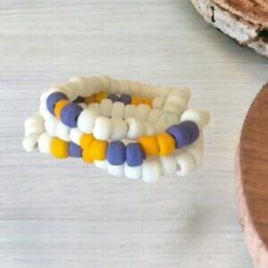 Unique Blue, Orange and White India Beaded Stretch Set of 3 Bracelets